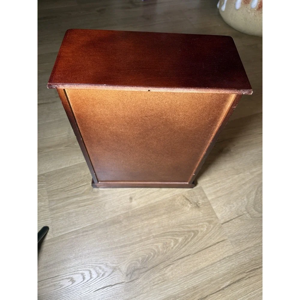Tabletop Mahogany Jewelry Armoire Box Storage Chest Etched Glass Door 6 Drawers